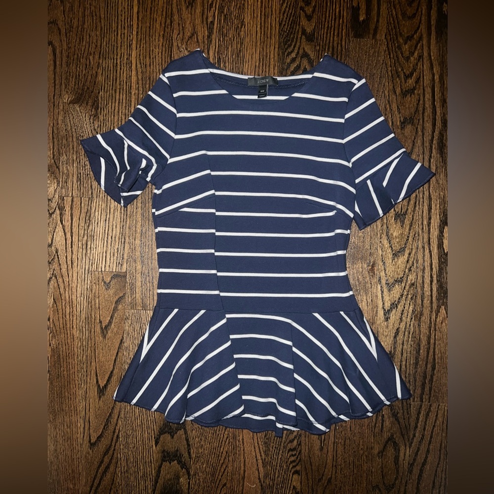J.Crew Women’s Navy and White Blouse (Size XXS)